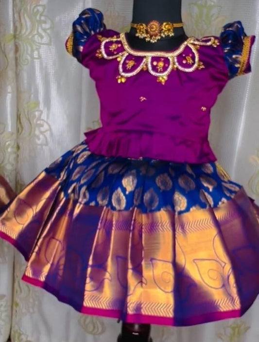 Purple and Blue Pattu pavada