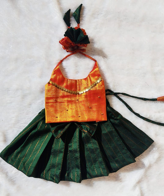 Copper & Green Pattu Pavada