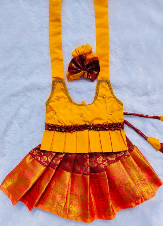 Yellow and Red Pattu pavada