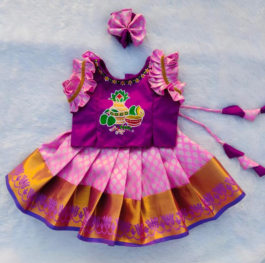 Purple Top and Pink Bottom Pattu pavada