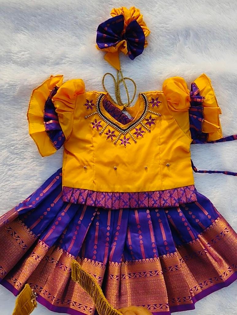 Yellow and Purple Pattu pavada