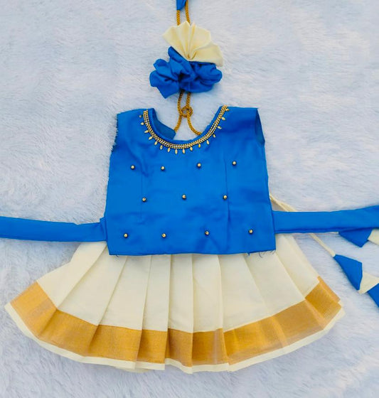 Rin Blue and Kerala White Pattu pavada