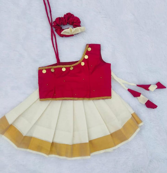 Red and Kerala White Pattu pavada