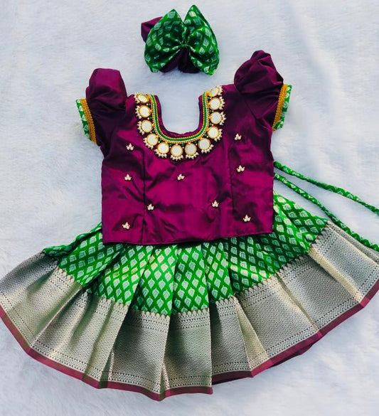 Purple Top and Green Bottom Pattu pavada