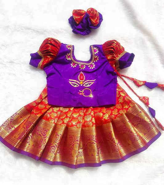 Purple and Red Pattu pavada