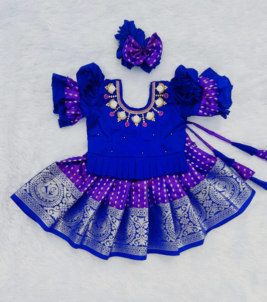 Blue & Purple Pattu pavada