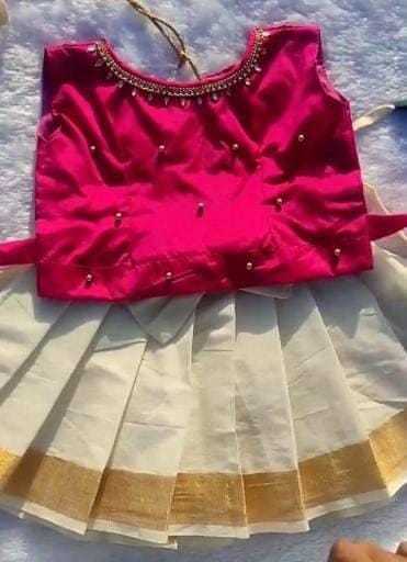 Pink and Kerala White Pattu pavada