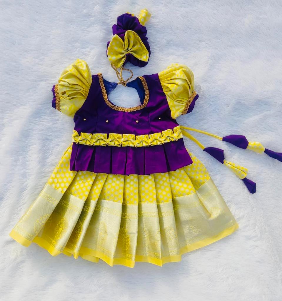 Purple and Yellow Pattu Pavada