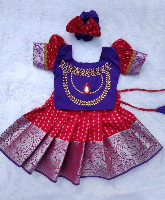 Purple and Red Pattu pavada