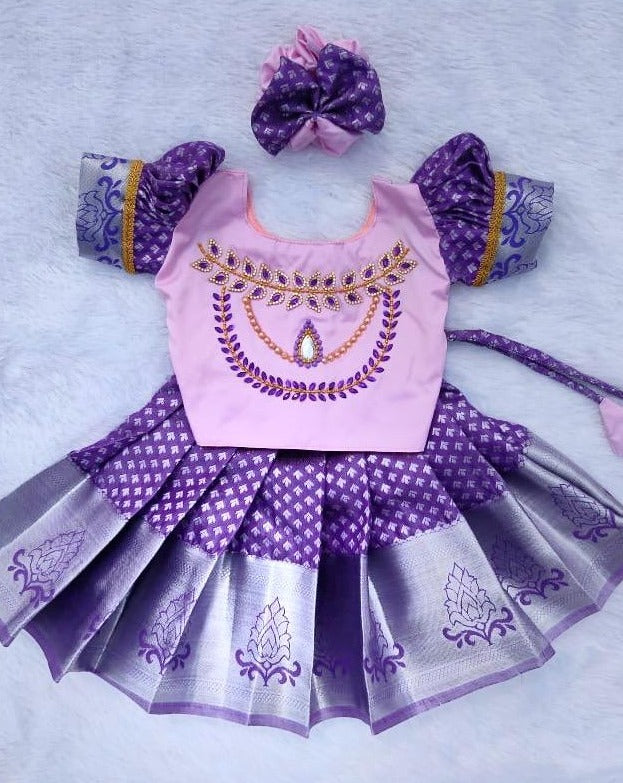 Baby Pink and Lavender Pattu Pavada