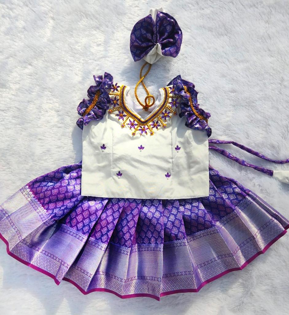 White and purple pattu pavada