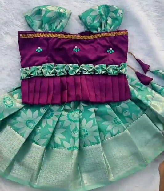 Purple and Sea Green Pattu pavada