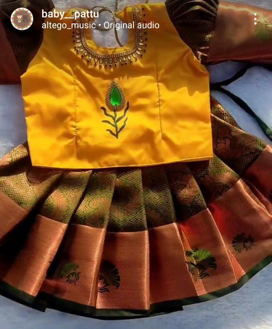 Yellow and Green Pattu pavada