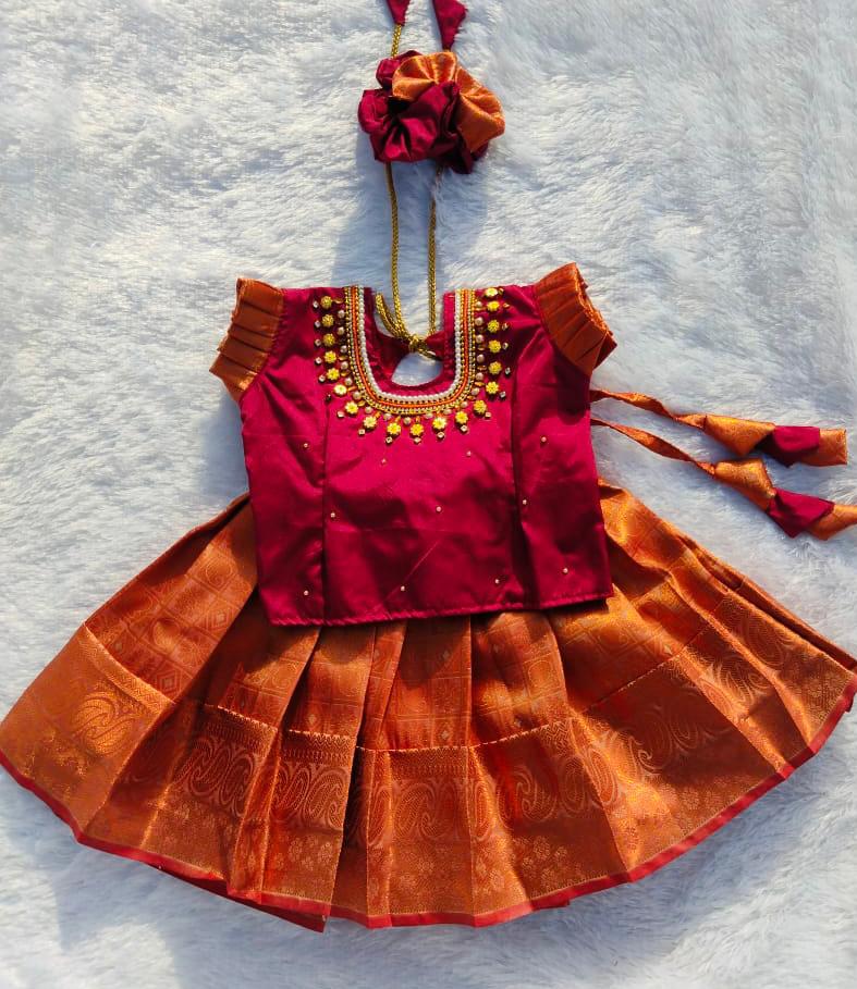 Maroon Pattu Pavada