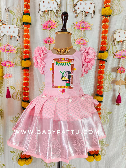 Beautiful Hand Painted BABY PINK Pattu Pavada || Ugadi , Puthandu , Collections ||