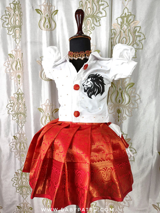 WHITE TOP & RED BOTTOM PATTU PAVADA