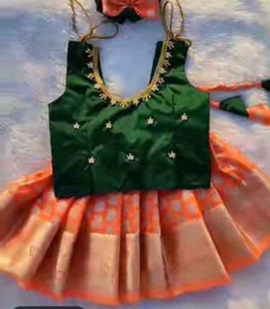 Green and Orange Pattu pavada