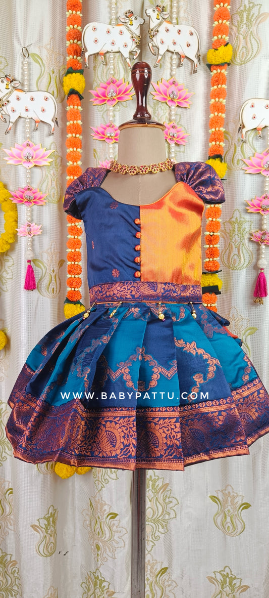 Blue & Copper Pattu Pavada