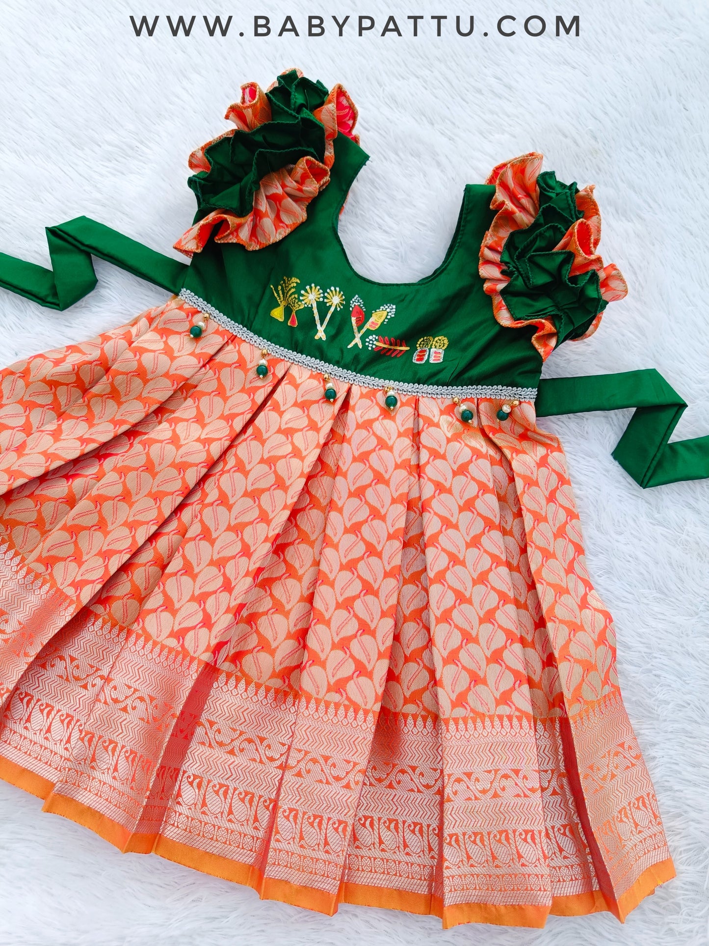 Green & Orange Hand painted crackers themed Diwali Collections 2024