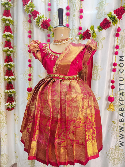 Pink and Pink Princess Frock with Detachable Dupatta