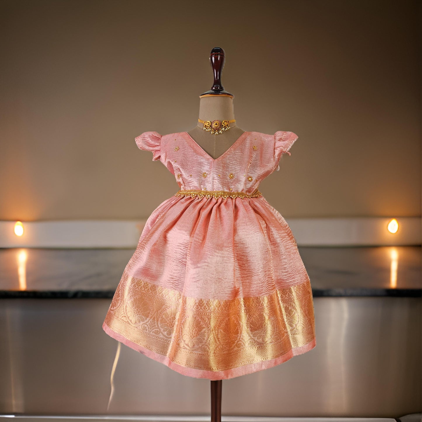 Peach Colour Crush Tissue Silk Frock