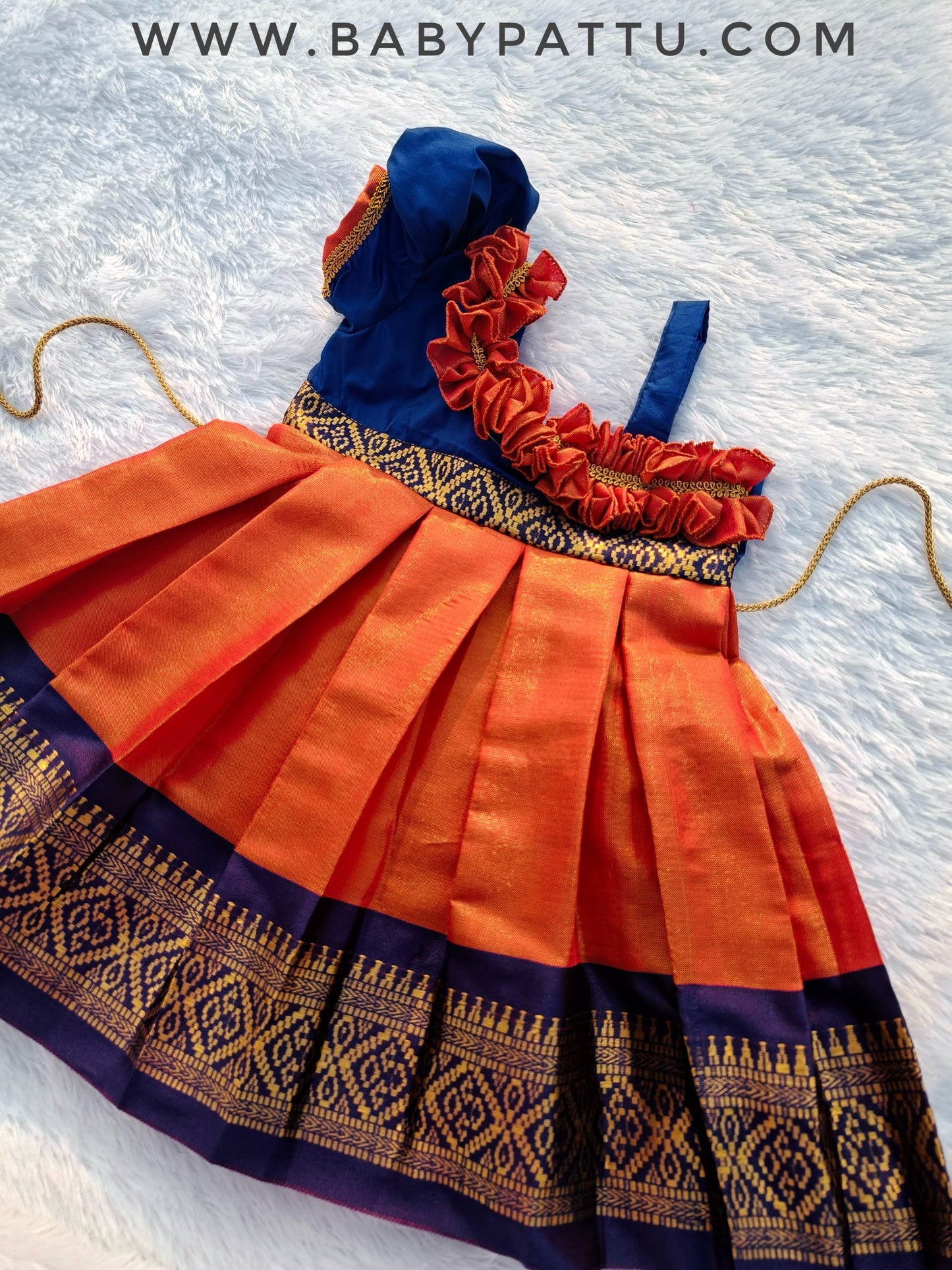 Navy Blue & Orange Single Sleeve Frock