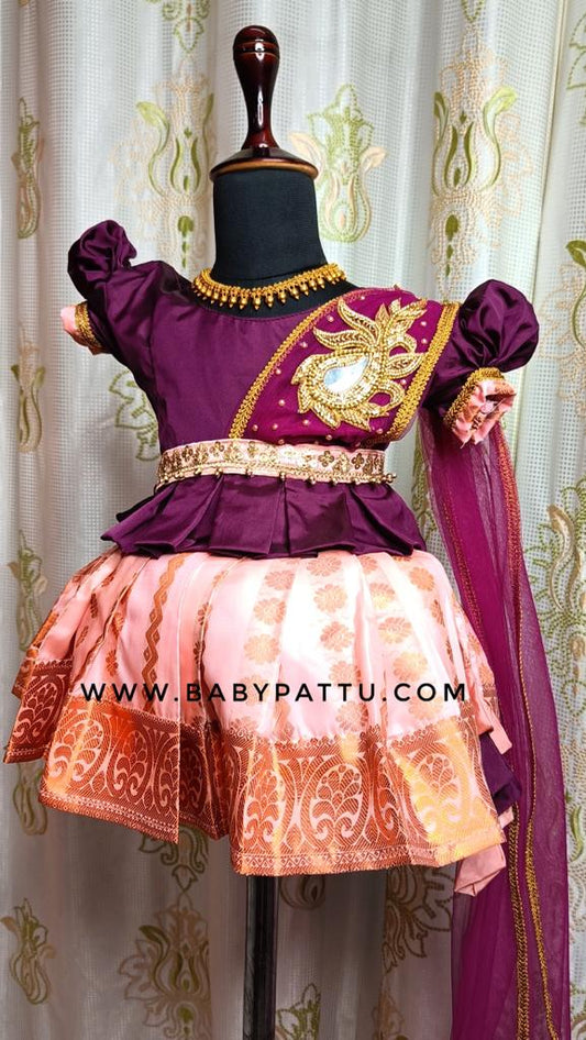 Grape & Peach Half saree Model  Pattu Pavada