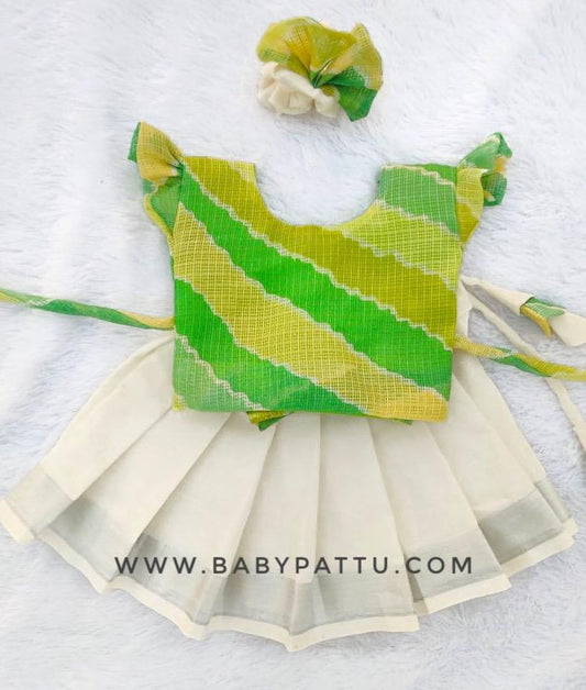 Green & Kerala Kasuvu Cotton Pattu Pavada