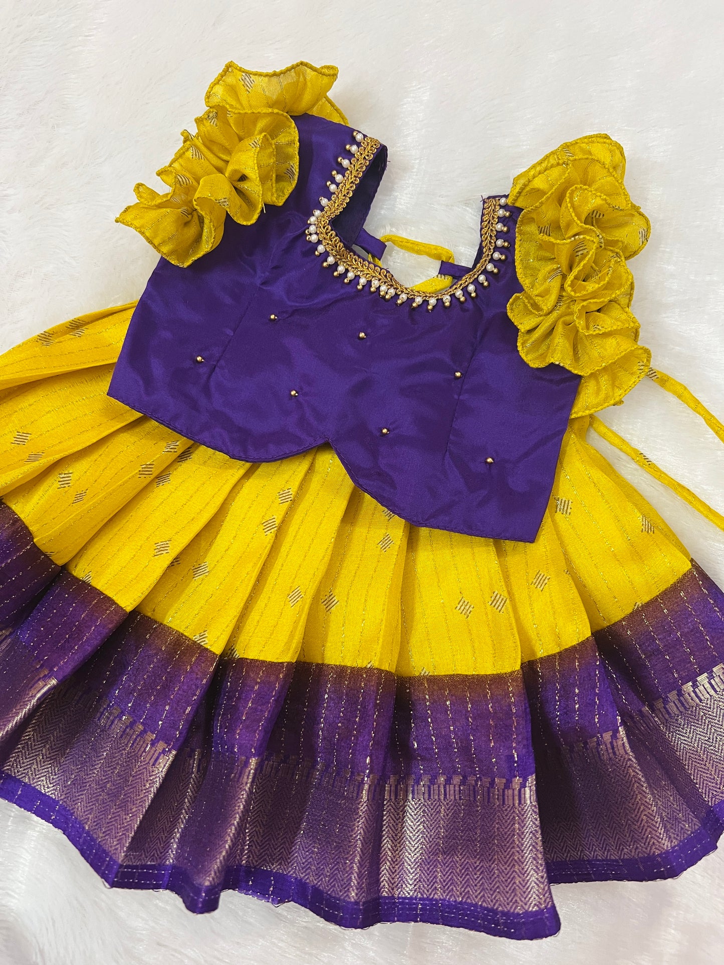 Purple and Yellow Pattu Pavada