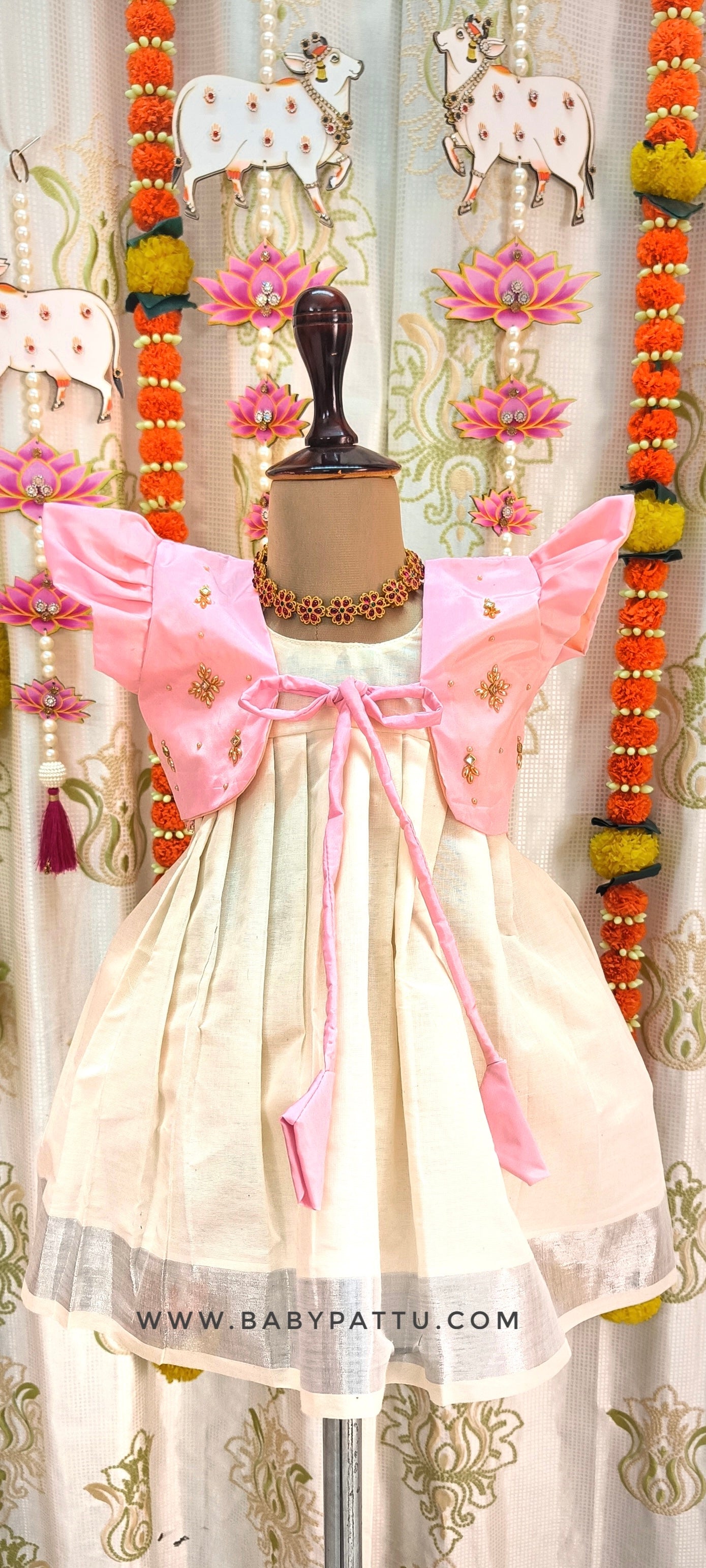 🌾🌾 Baby Pink & White Kerala Coat Modal Frock || Vishu Collection || 2024 || 🌾🌾