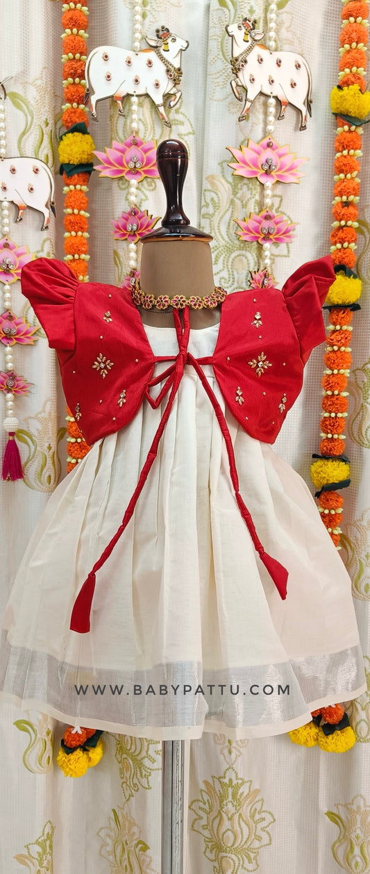 🌾🌾Red & White Kerala Coat Modal Frock || Vishu Collection || 2024 ||🌾🌾