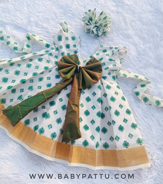 Green And White Colour Frock