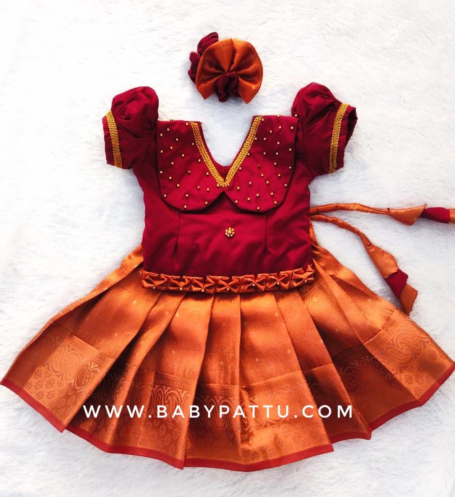 Maroon & Copper Pattu Pavada