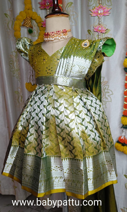 Mehendi Green Half Saree Princess Model Frock