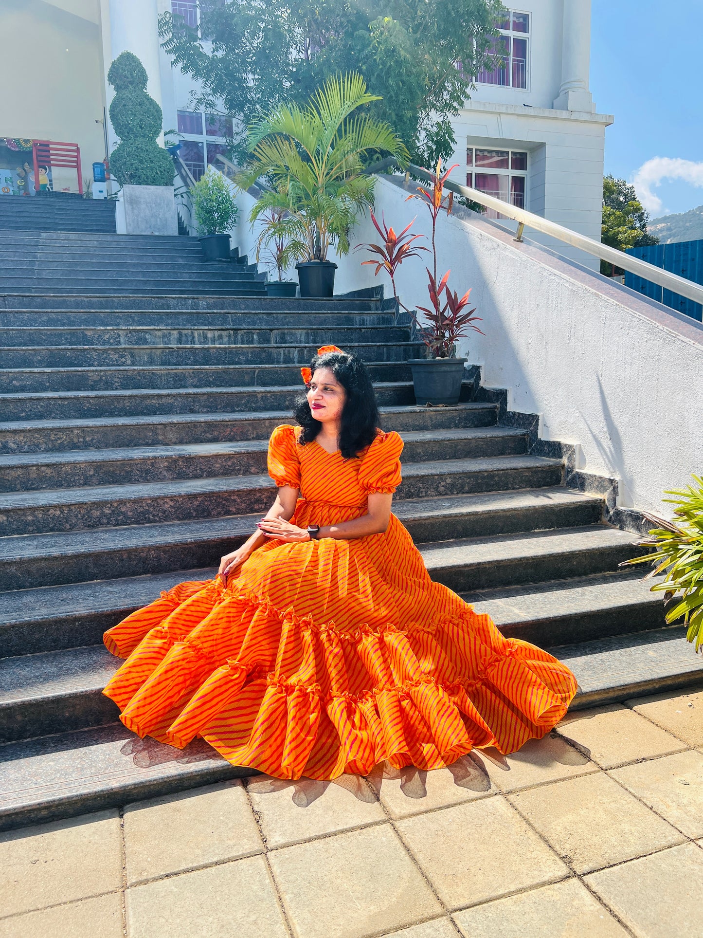 Orange Colour Kota Cotton Long Frock