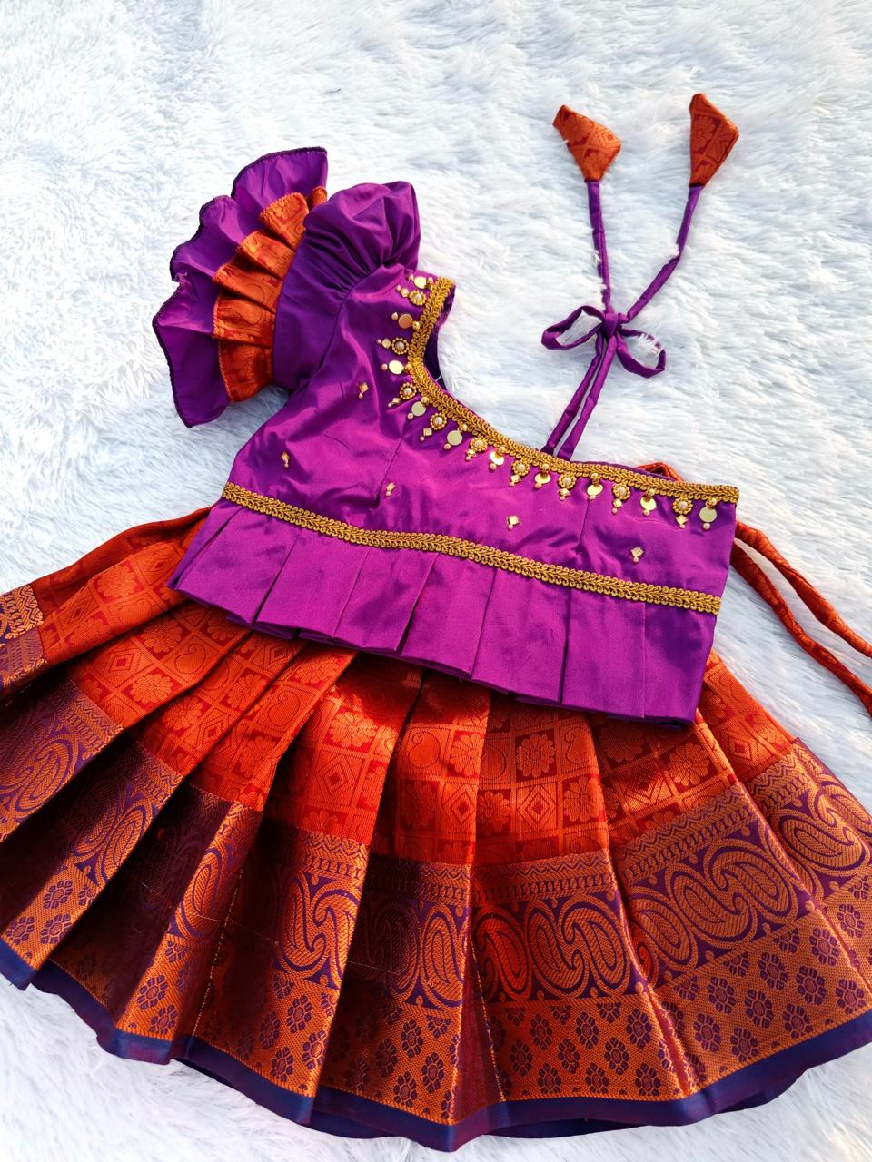 Purple and Red pattu pavada