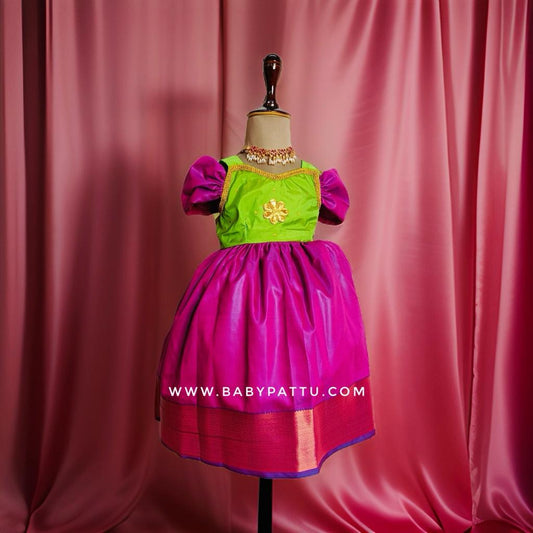 GREEN AND PURPLISH PINK FROCK