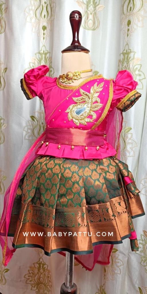 Pink & Green Halfsaree Model Pattu Pavada