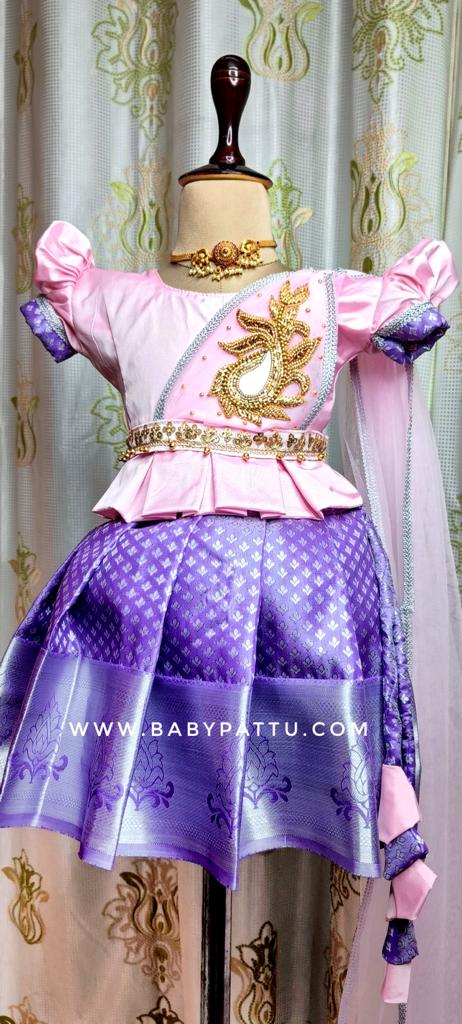 Baby Pink & Purple Half saree Model  Pattu Pavada