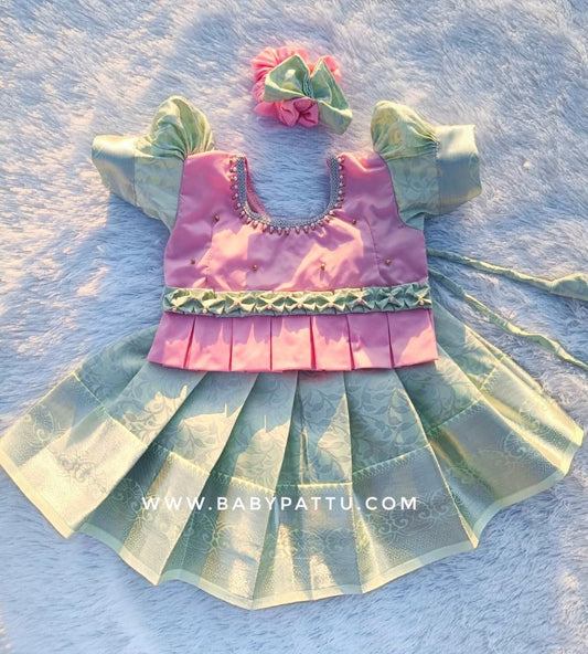 Baby Pink & Mint Green Pattu Pavada