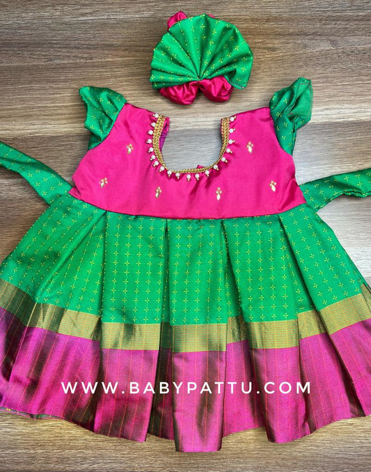 Pink & Leaf Green Frock