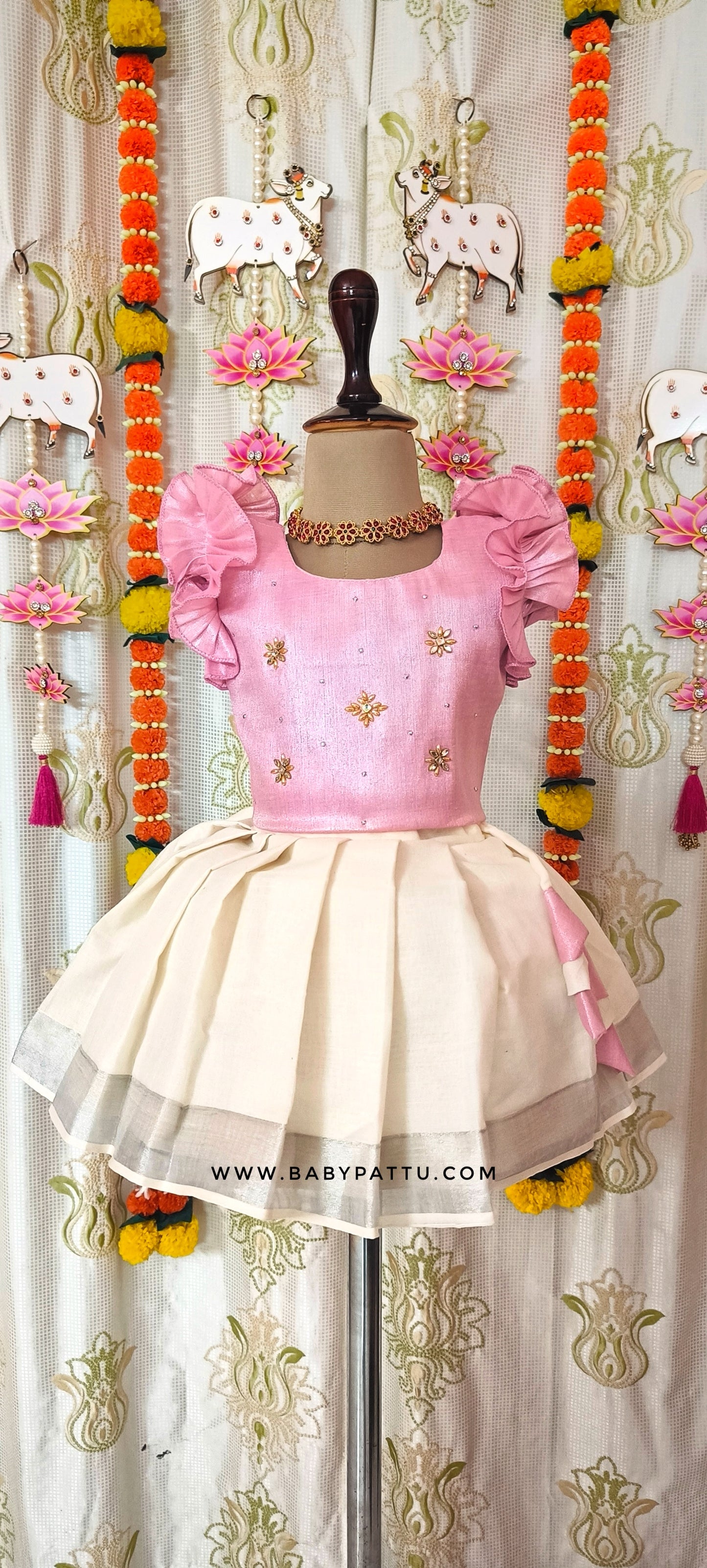 🌾🌾Baby Pink Kerala Cotton Pattu Pavada  || Vishu Collection || 2024 || 🌾🌾