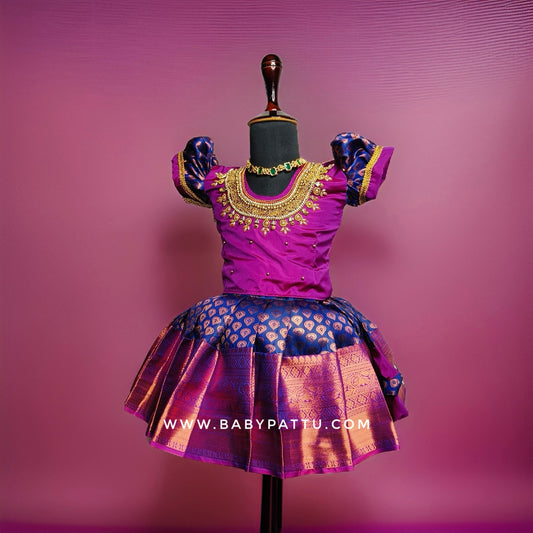 Purple & Navy Blue Pattu Pavada