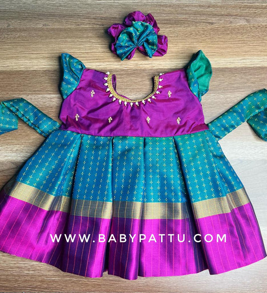 Purple & Peacock Blue and Green Double Shade frock