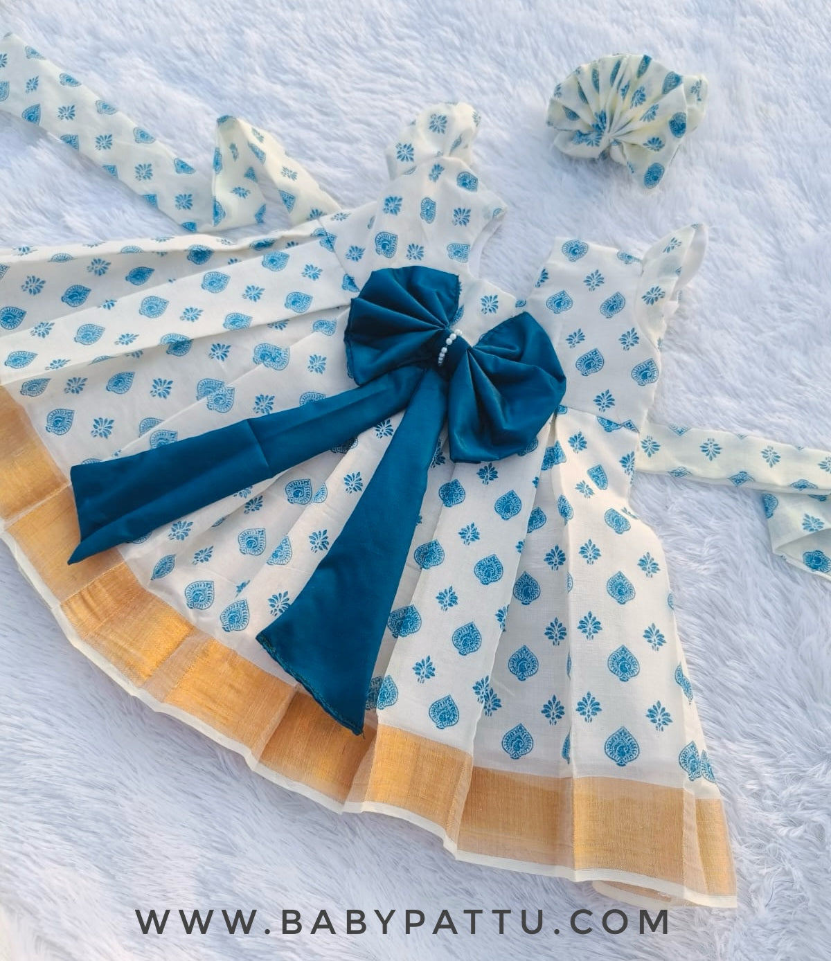 Blue And White Kerala Cotton Frock