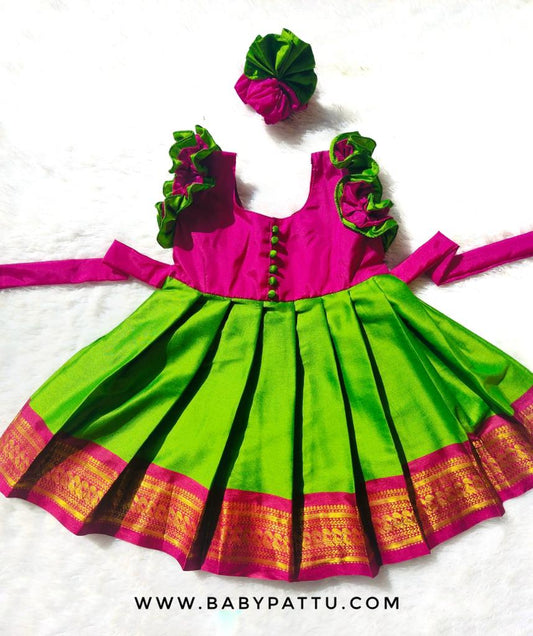 Rani Pink and Parrot Green Frock