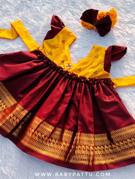 Yellow & Maroon Frock