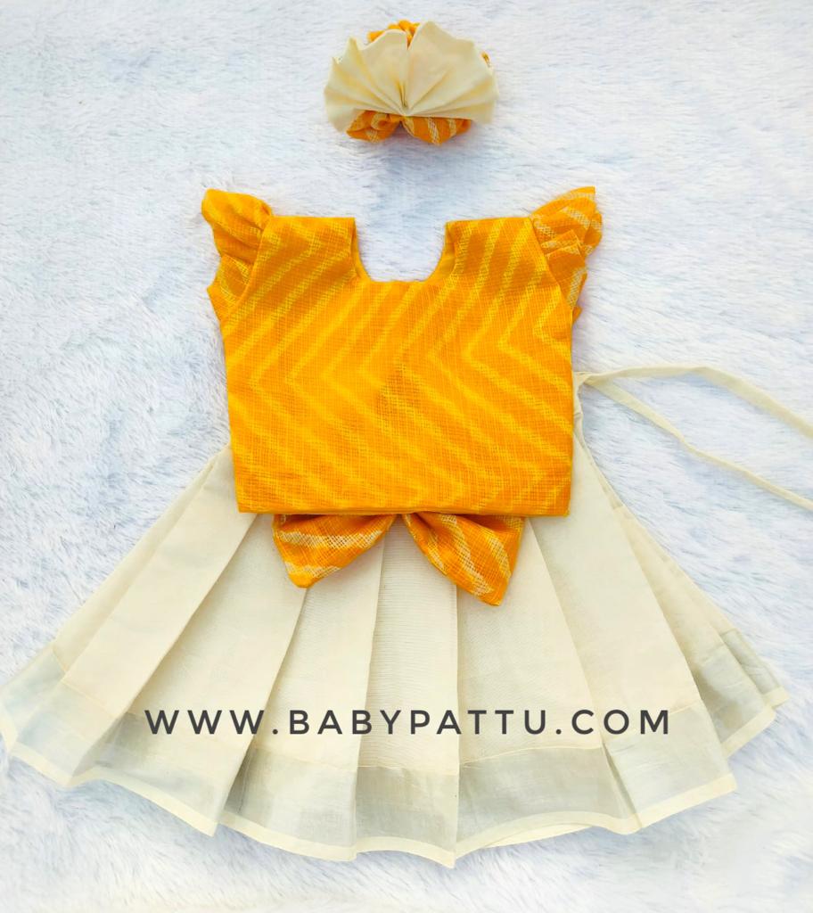 Yellow Soft Kota Cotton Top & White Kasuvu Cotton