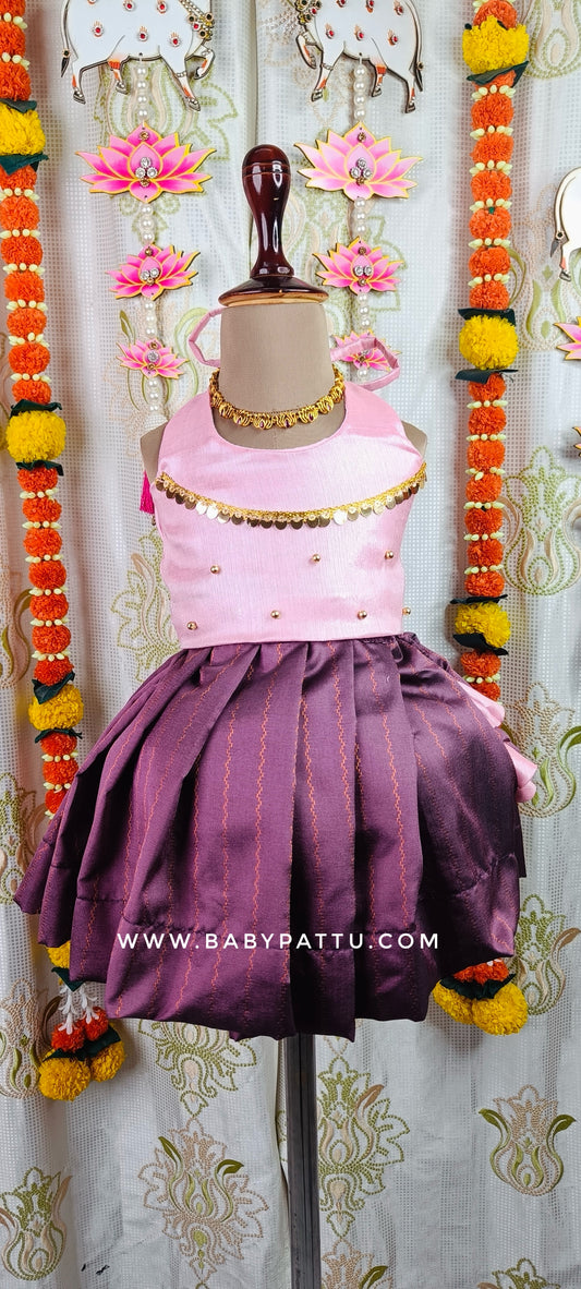 Baby Pink & Dark Onion Pink Pattu Pavada