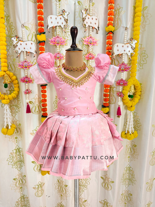 Very Elegant BabyPink Pattu Pavada